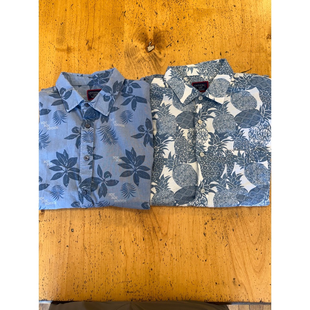 UNTUCKit Slim Fit Large Lot of 2 Linen Blend Short Sleeve Tropical Pineapple